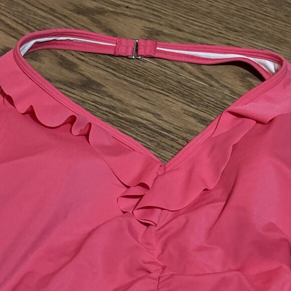 Land's End Womens 1 Piece Swimsuit Coral V Neck Ruffle Built In Bra Sz 16 - Picture 2 of 11